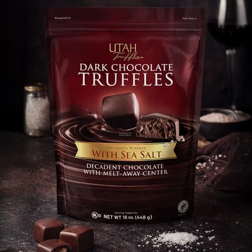 Utah Truffles Dark Chocolate Truffle, Individually Wrapped, Naturally Gluten Free, Gourmet Smooth Truffles 16oz, 34pieces - image 6