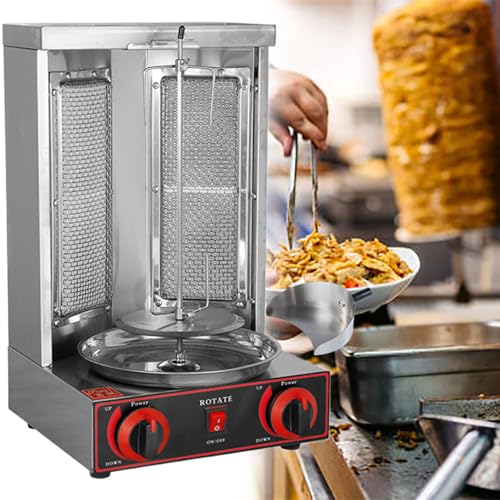 GESAIDES Shawarma-Grill, Döner-Kebab-Maschine, Rotierender Gas-Gyro-Broiler, Vertikaler Drehspieß für zu Hause, mit 2 Brennern, für Hähnchenbraten, Truthahnbraten, Tacos, Braten