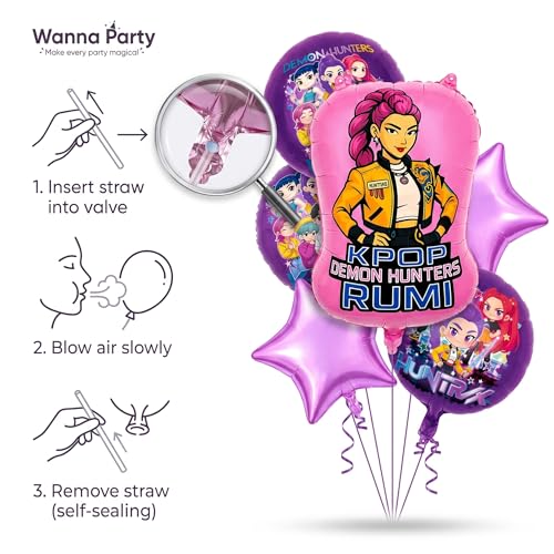 Image of Wanna Party Korean Pop Band Theme Balloon Decoration Set (Pack of 5) | Korean Pop Music Theme Foil Balloons Kit for Birthday Celebration Supplies
