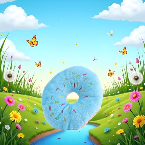Clockjuan 1 x blaues Plüsch-Spielzeug in Donut-Form, quietschendes Spielzeug für Haustiere, Kauspielzeug, Blaubeere, quietschendes Plüsch-Hundespielzeug, Kauschutz-Technologie