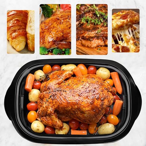 Image of 20Qt Roaster Oven Buffet with Self-Basting Lid, 1450W Stainless Steel Electric Turkey Roaster Oven with Cool-Touch Handles, Removable Pan and Rack, Black
