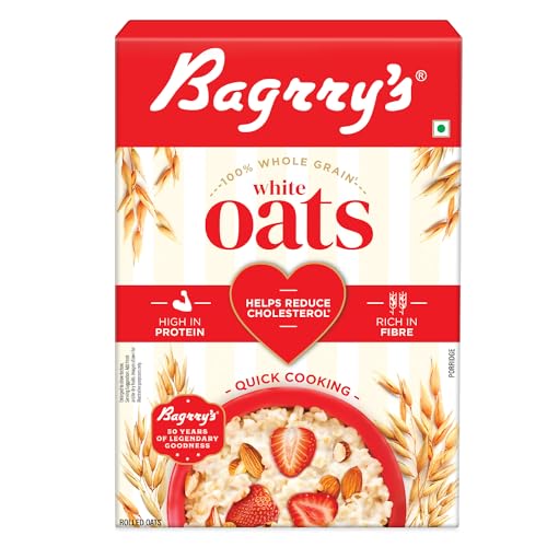 Image of Bagrry's White Oats 500gm Box | Natural Whole Grain | High Soluble Fibre | Protein Goodness| Non GMO | Breakfast Cereal | Instant Oats