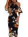 Murimia Womens Summer Cold Shoulder Strap Ruffle Floral Midi Dress