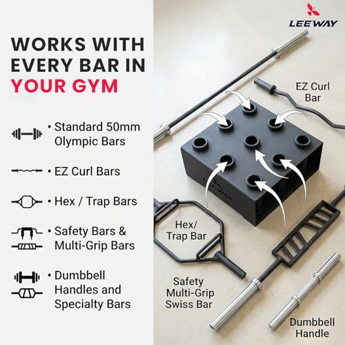 Image of Leeway Barbell Holder, 9-Slot Vertical Olympic Barbell Stand for 2-Inch Bars | Heavy-Duty Steel Rack for Curl Bar, Hex, Trap & Multi-Grip Bars | Space-Saving Home Gym Organizer, Black