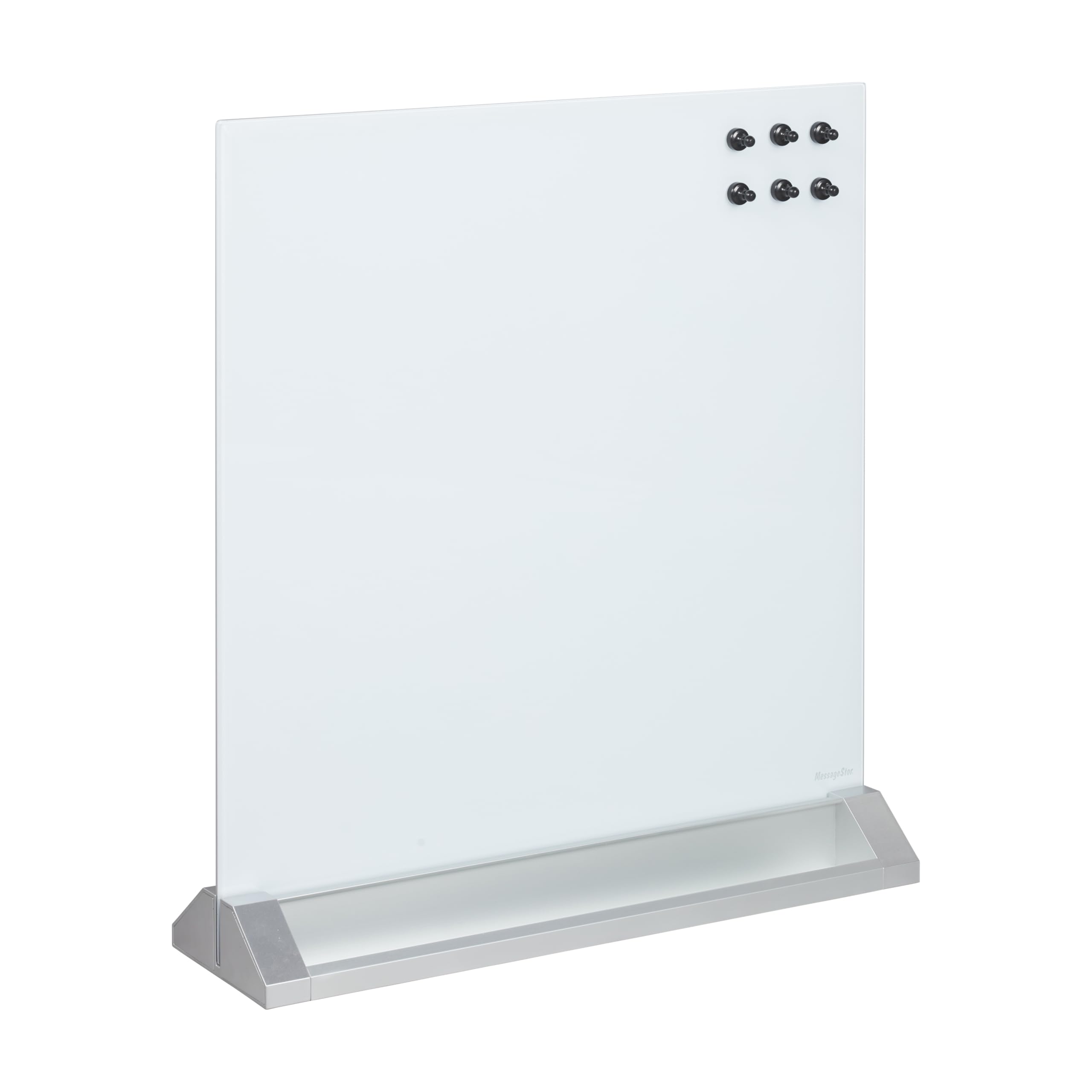 ECR4Kids MessageStor Glass Dry-Erase Board with Storage Stand and Magnets, White Board, White