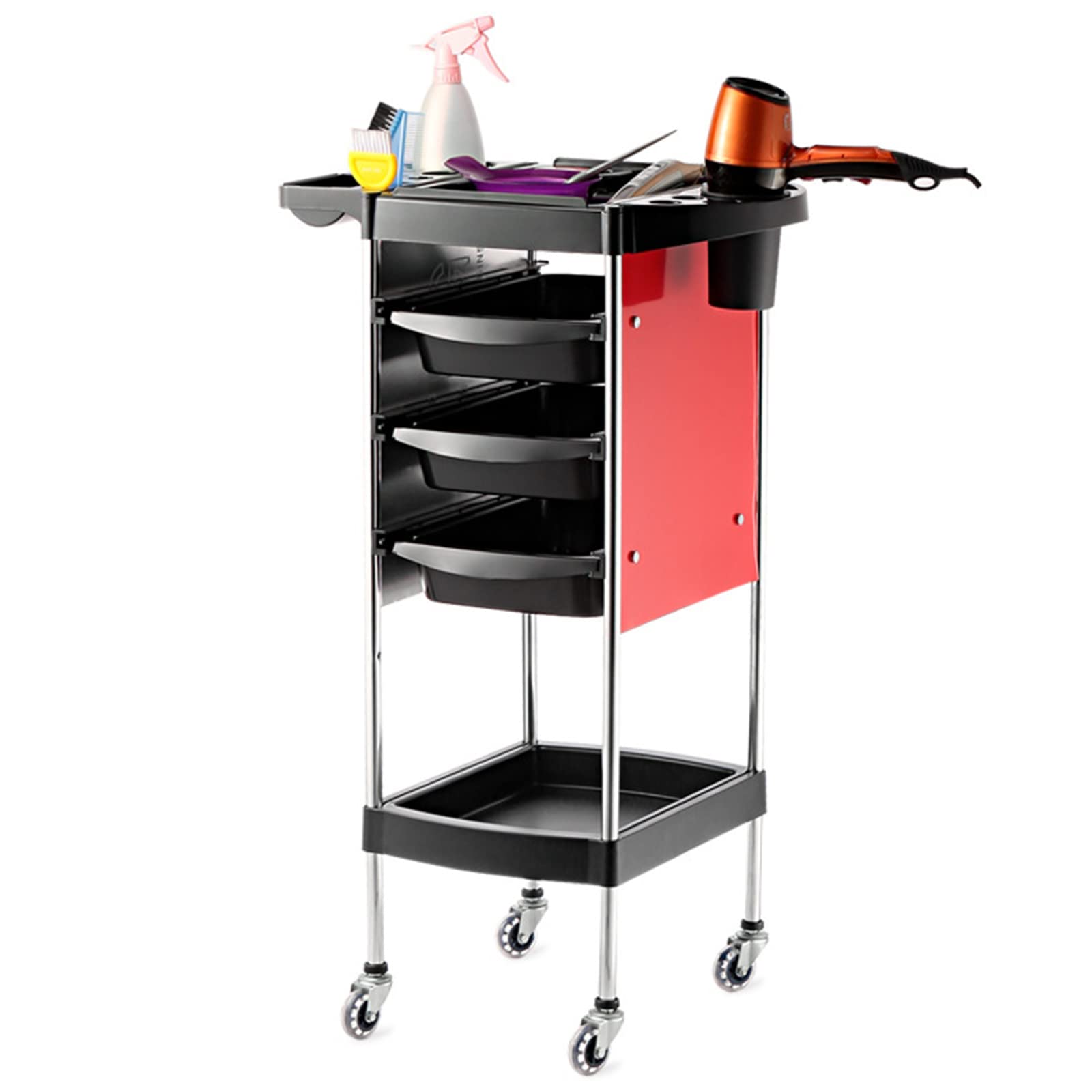 FAXIOAWA 5 Tier Salon Rolling Trolley Winkelwagen Met Wielen en 3 ABS Laden, Opbergwagen Organizer, Service Instrumentenblad, Make-up Apparatuur Benodigdheden Accessoire Gereedschapshouder Station
