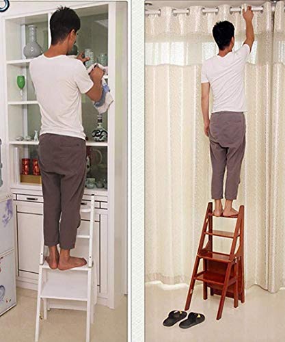 Taburete de escalada DASHADAO de madera marrón con 3 niveles plegables para el hogar 7