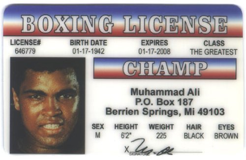 Signs 4 Fun Muhammad Ali Boxing Champ Fake ID License