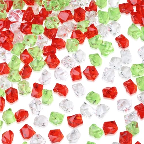 MAIBAOTA 500 PCS Christmas Fake Acrylic Gems Diamonds Xmas Plastic Acrylic Gemstones for Christmas Table Decorations Centerpieces Scatter Vase Fillers Decorative Stones Crystals for Vases