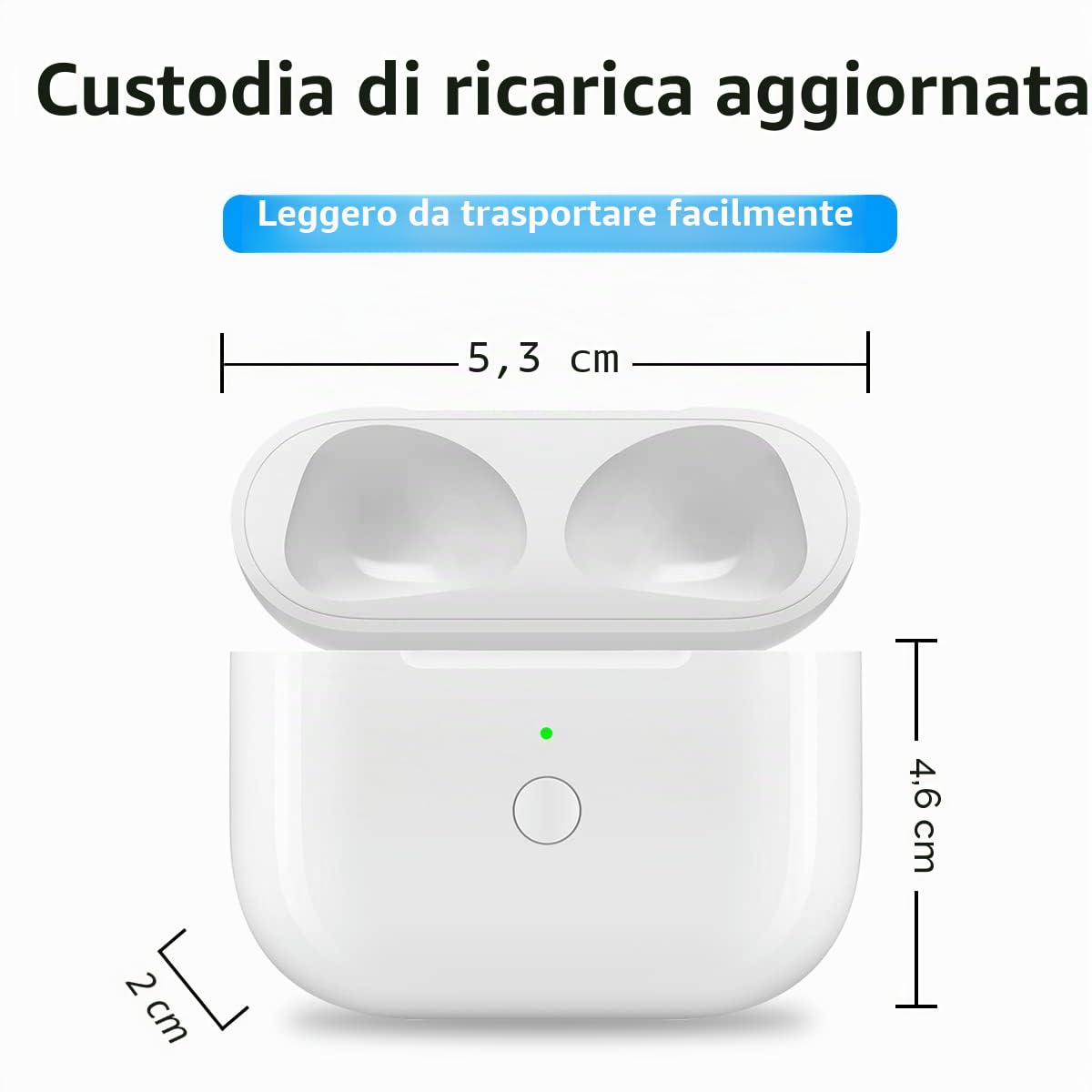 Custodia di Ricarica Wireless Compatibile con AirPods di Terza Generazione, Custodia di Ricarica di Ricambio con Accoppiamento Bluetooth per AirPods di Terza Generazione, Pulsante di