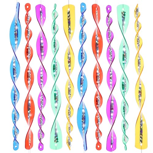 FOMIYES Tiges Spirales Anti-Oiseaux 30 Cm, Dispositif Réfléchissant pour Jardin Extérieur, Lot de 10 Bâtons Multicolores, Pigeons et Corbeaux, Décorations Rotatives pour Couleur Aléatoire