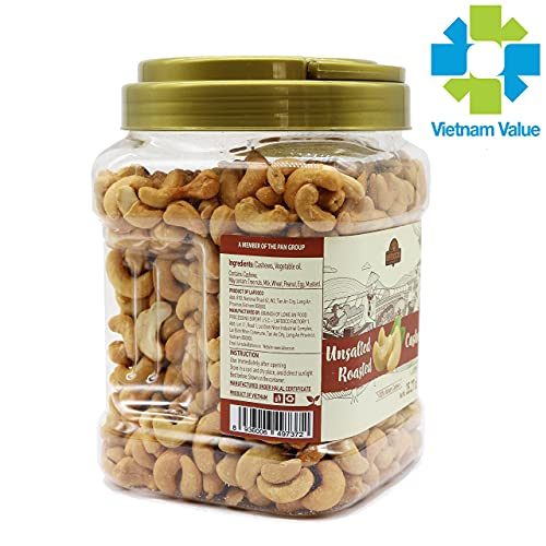 Image of LAFOOCO Roasted Unsalted Cashews 2.2 lb (1kg), Bulk No Salt Added Nuts | Whole cashew kernels roasted with no salt added. Premium Vietnamese nuts for healthy diets and baking. Bulk resealable jar.