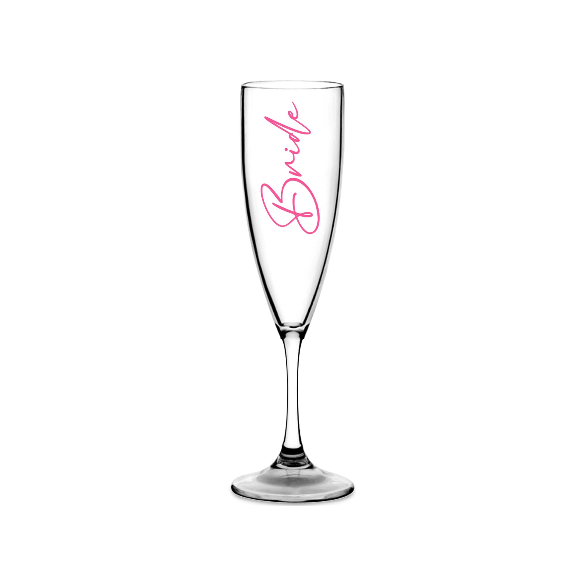 Champagne Premium Clear Flute Glass Bride Groom Mr Mrs Wedding Maid Honour Wine Cocktail Prosecco Celebrations Gift (Baby Pink, Bride)