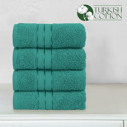 Image of Elegant Comfort Three Line Popcorn Towel Set for Bathroom 16 x 28 inches, Premium Hotel Quality 4-Pack Hand Towels, 100% Turkish Cotton, Soft and Durable, Quick Dry and Highly Absorbent, Teal Blue