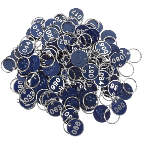 Llaveros numerados de aluminio azul para el control de armarios de llaves en recepción