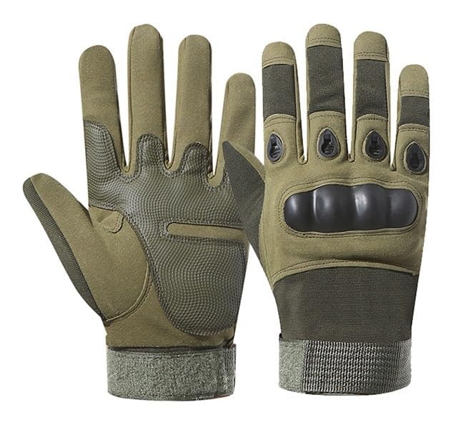 DreamPalace India Tactical Gloves for Men, Shooting Gloves Hard Shell Knuckle Protection Leather Palm Motorcycle Gloves for Riding Shooting Airsoft Paintball Climbing Training (Free Size) (ARMY GREEN)