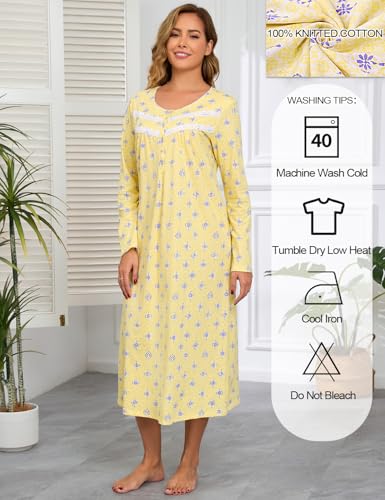 Image of IZZY + TOBY Nightgowns for Women Long Sleeve Soft Cotton Long Warm Nightdress Kintted Night Gown