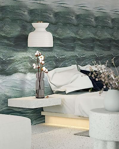 Dimoon 118"X15.5"X2 Rolls Green White Sea Waves Spray Peel And Stick Wallpaper Green Wallpaper Contact Paper Sea Waves Self Adhesive Wallpaper Removable Wallpaper Textured Shelf Liner Wall Decal Vinyl #TOP1