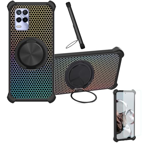 �Ή� Realme 8s 5g �P�[�X Phone Case [1�� 9H+�d�x���� �K���X�t�B����][360°��]���X�^���h�A�}�O�l�b�g��]CX-06-HEI