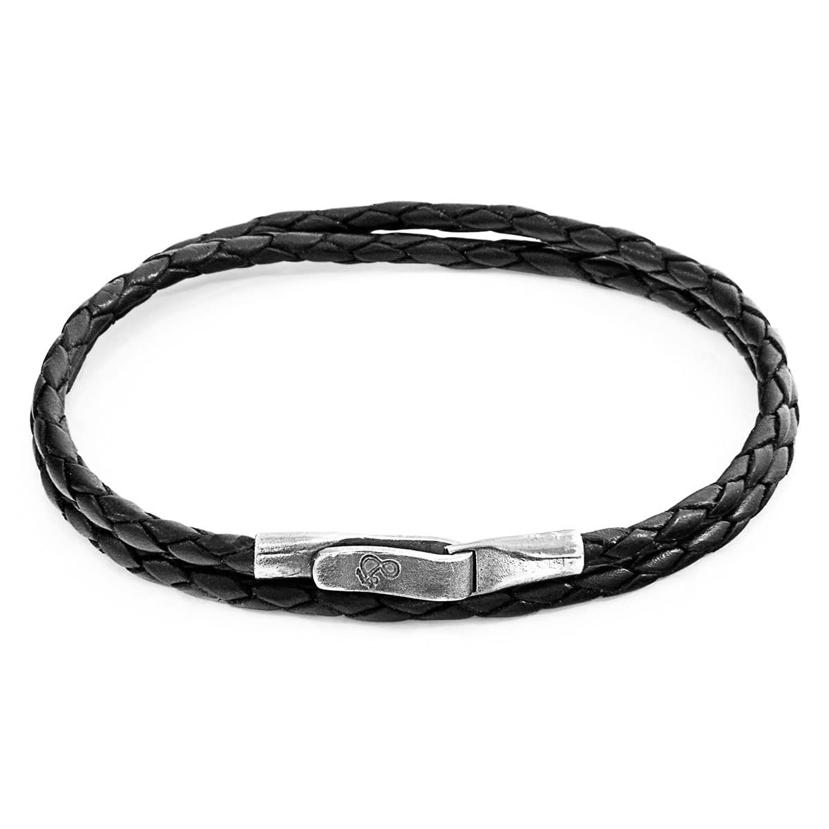 ANCHOR & CREW Pulsera Liverpool De Plata Y Cuero Trenzado Negro Carbón - Hombre - 21cm