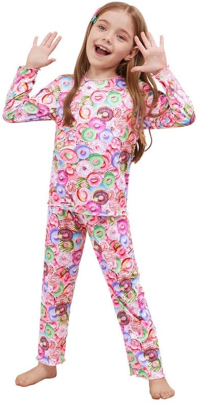 CHILDRENSTAR Girls Pajamas Set Long Sleeve Sleepwear Shirt Pant Shirring Ribbed Lounge Clothes For Kids