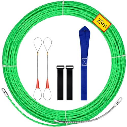 Image of 25M Professional Wire Puller for Electrician, Flexible Wire Lead Threading Device Tool, 25m Retractable Spiral Cable Puller with Green Fish Tape for Conduit Installation