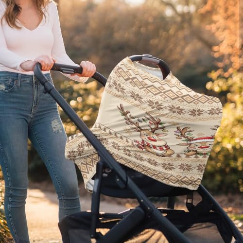 Image of Baby Car Seat Canopy Cover, Aztec Christmas Reindeer Nursing Cover