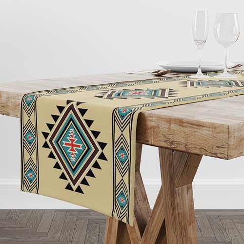 Image of Aztec Table Runner Rustic Country Colorful Aztec Tribal Geometric Shape Ethnic Southwest Runner for Table Home Decor for Kitchen Table Dining Coffee Table 13x120 inch