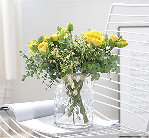 Deemei 2 Bundles Artificial Flowers Silk Peony Roses Babys Breath Eucalyptus Leaves Wedding Bridal Bouquets For Table Centerpieces (Yellow) #TOP5