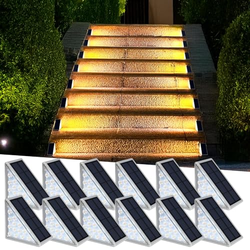 Image of AUDLES LED Solar Step Lights Waterproof Outdoor Stair Lights, Warm White Solar Deck Lights IP67 Solar Decoration Lights for Yard, Patio, Garden, Walkways, Front Door, Pathway, Driveway, Porch 12 Pack