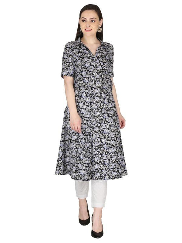 Women Pure Cotton White and Blue Striped Printed Kurta