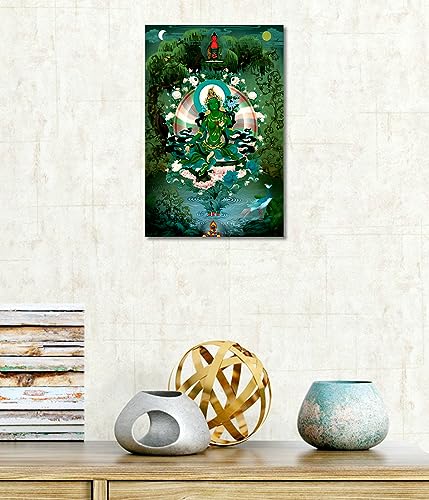 Image of Tamatina Thangka Canvas Painting|Tara Goddess On Pink Flower |Size-36X24 Inches.h379