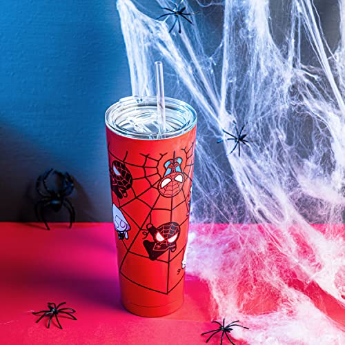 Image of Zak Designs Marvel Spider-Man Vacuum Insulated Stainless Steel Travel Tumbler with Splash-Proof Lid, Includes Reusable Plastic Straw and Fits in Car Cup Holders (18 /8 SS, 25 oz, Non-BPA)