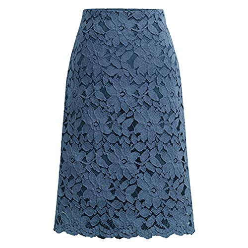Pencil Skirt for Women s Floral Lace Elegant Midi Skirts Premium Stretch Office Pencil Skirts High Waist Casual Dress Dark Blue