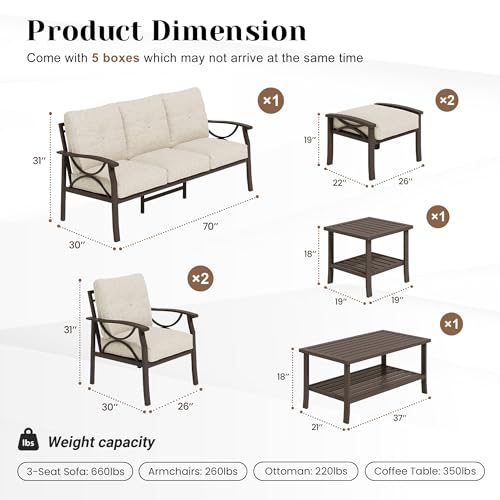 Image of FansaFurn 7-Pieces Outdoor Patio Furniture Set, Outdoor Metal Sectional Furniture with Cushions, Outdoor Conversation Seating Set with Coffee Table for Backyard,Garden, Balcony, Deck, Backyard, Khaki