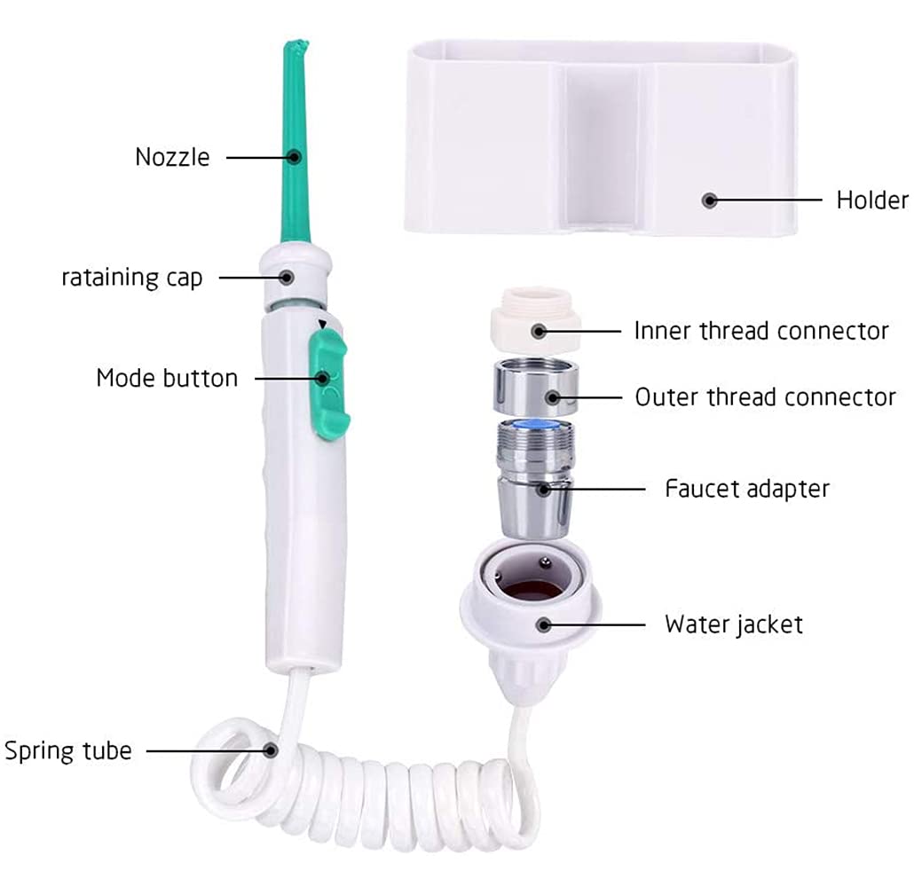 Agua Dental Flosser Grifo Faucet Irrigator 6PCS Boquilla Spray Boquilla Agua Jet Floss Irrigador Dental 360 Grado Rotación Dental Pinte Oral Riego Dientes Máquina de Limpieza