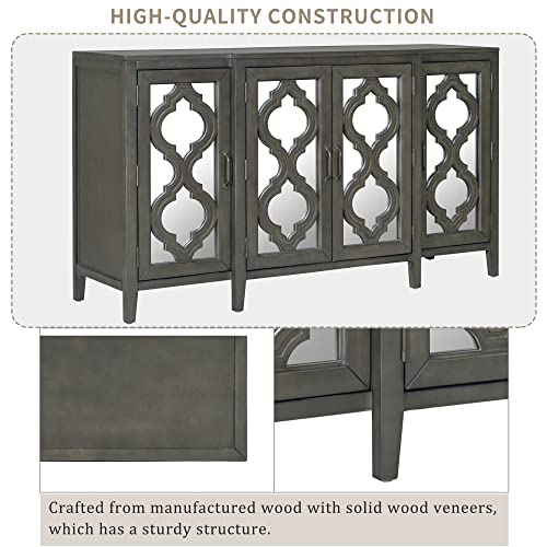 Xd Designs 60'' Modern Mirrored Console Table Sideboard With 4 Cabinets & 3 Adjustable Shelves, Large Storage Cabinet Free Standing Kitchen Buffet Server For Entryway/Livingroom/Dining Room (Gray-Mi) #TOP4