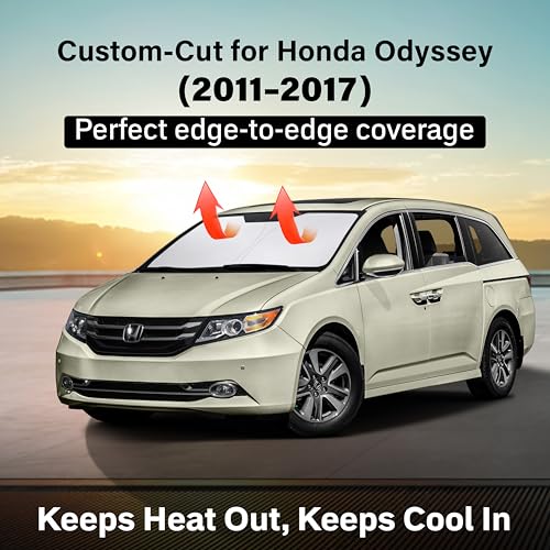 Image of EcoNour Windshield Sun Shade Compatible for Honda Odyssey 2011-2017 | Minivan Front Window Sun Visor Protector | Foldable Sunshade | UV & Heat Blocking | Keeps Cabin Cool