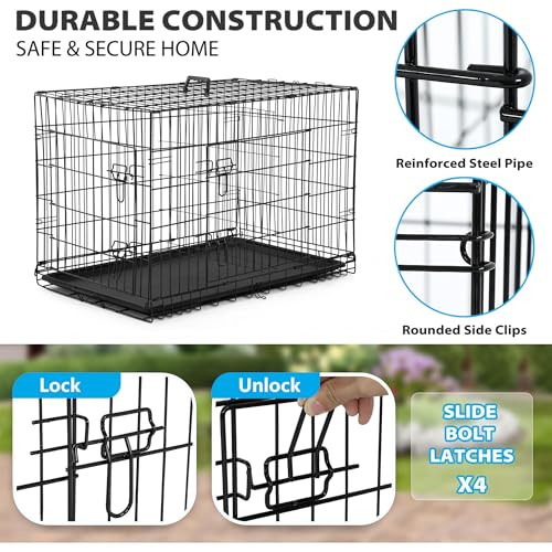 Image of BestPet | Dog Crate | 42 inch | Black | Foldable Metal Kennel with Single Doors