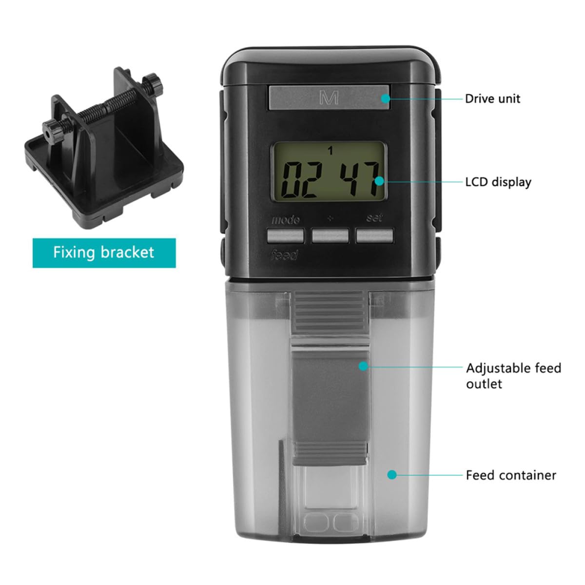 UKCOCO Automatischer Fischfutterautomat für Aquarium mit Einstellbarer Fütterungszeit LCD Display Futtervorratsbehälter und Halterung für Granulat Flocken und Streifen