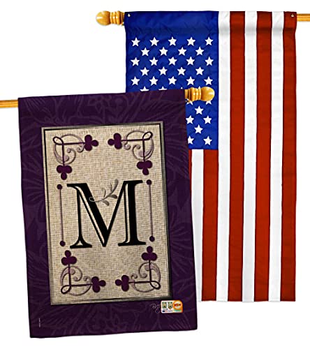 Breeze Decor Classic M Initial House Flag Pack Monogram Country Living Simply Beauty Floral Vintage Letter Everday Applique Decoration Banner Small Garden Yard Gift Double-Sided, Made in USA