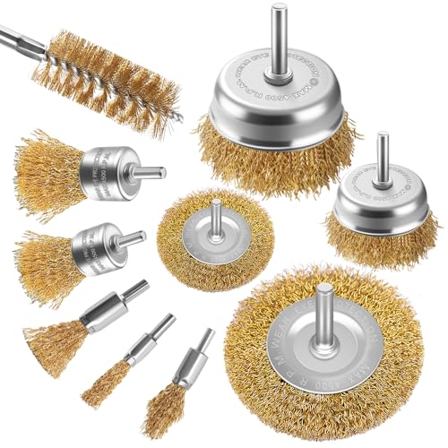 Aongray 10-teilige Bohrdrahtbürste, Messingbeschichtete Drahtbürsten, Topfbürste und Rohrbürsten-Seâ€¦ – Miniatur