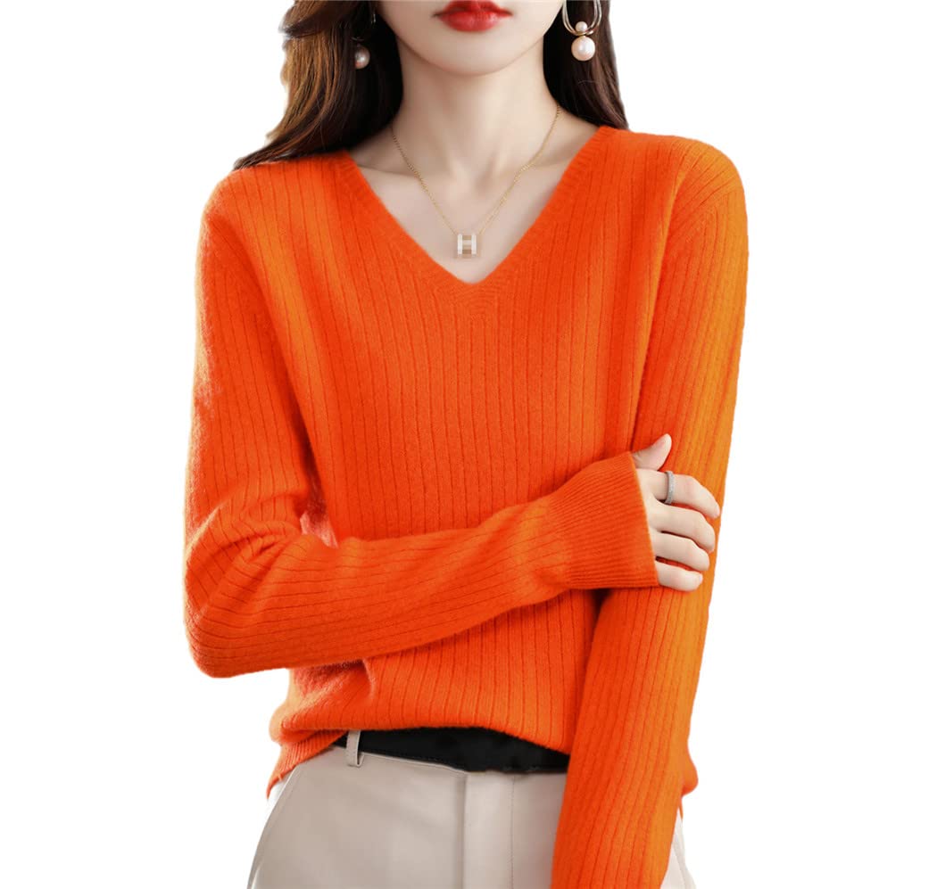 FULBHPRINT Maglioni autunnali da donna con scollo a V in cashmere maglione lavorato a maglia