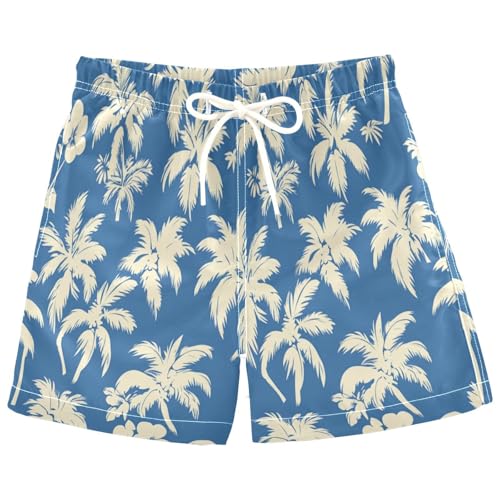 Pigsaly Boys Swim Trunks Blue Leaves Flower Summer Tropical Palm Trees Toddler Beach Board Shorts Summer Bathing Suit 3T