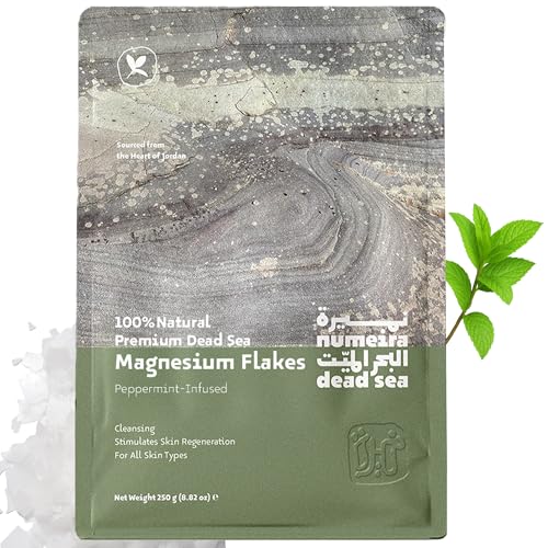 Numeira Dead Sea Magnesium Flake Bath Soak - 100% Pure Magnesium Chloride Flakes w/Peppermint Infused Essential Oil (8.82 oz Pouch)