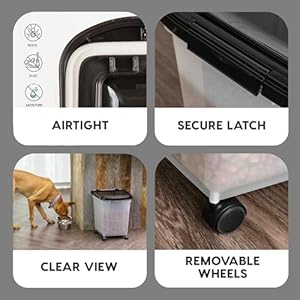 Iris usa weatherpro airtight dog food storage container up to 25 lbs removable wheels for dog cat bird and other pet food storage bin keep fresh translucent body clearblack  urban country home decor
