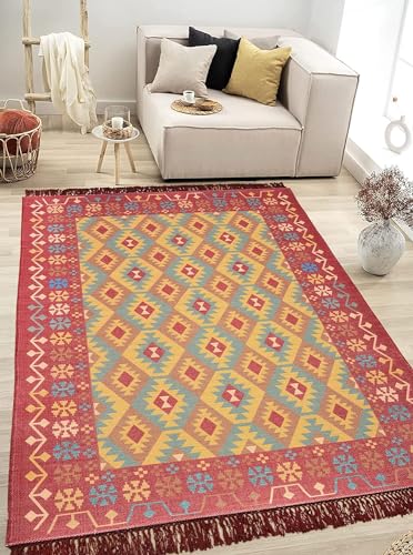 Image of Printed Rug Soft Floor Carpets with Anti Slip Backing for Living Room | Bedroom | Kids Room (Rust Multi, 4x6 Feet)