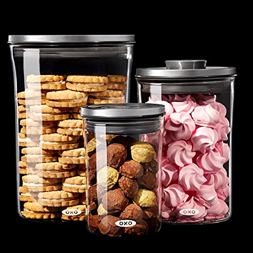 OXO Conjunto de 3 recipientes de vidro POP para armazenamento de alimentos – 0,6, 1,5 e 3,3 litros