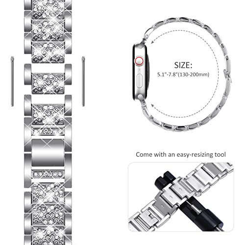 KADES 42mm(Series 11 10) 41mm 40mm 38mm Compatible with Apple Watch Straps for Women Bling Diamond Rhinestone Bracelet Replacement Band for iWtach SE 3 2 1/Series 11 10 9 8 7 6 5 4 3 2 1,Silver - Image 4