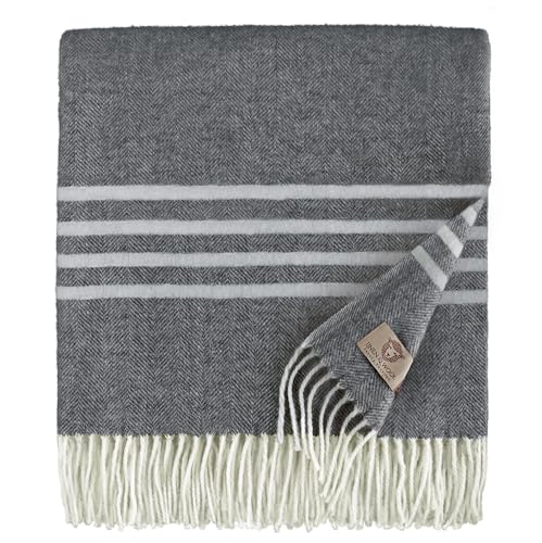 Linen amp; Cotton Manta Plaid de Sofá/Cama Brooklyn de 100% Pura Lana Merina,140 x 200cm, Gris